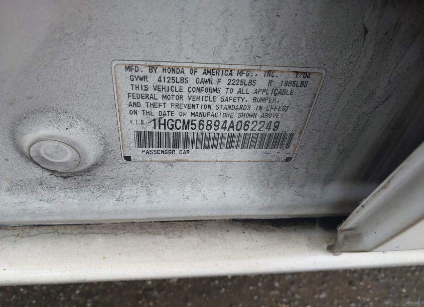 Photo 9 of 2004 Honda Accord 2.4 EX (VIN 1HGCM56894A062249)