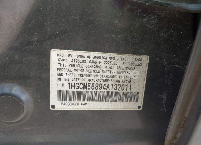 Photo 9 of 2004 Honda Accord 2.4 EX (VIN 1HGCM56894A132011)