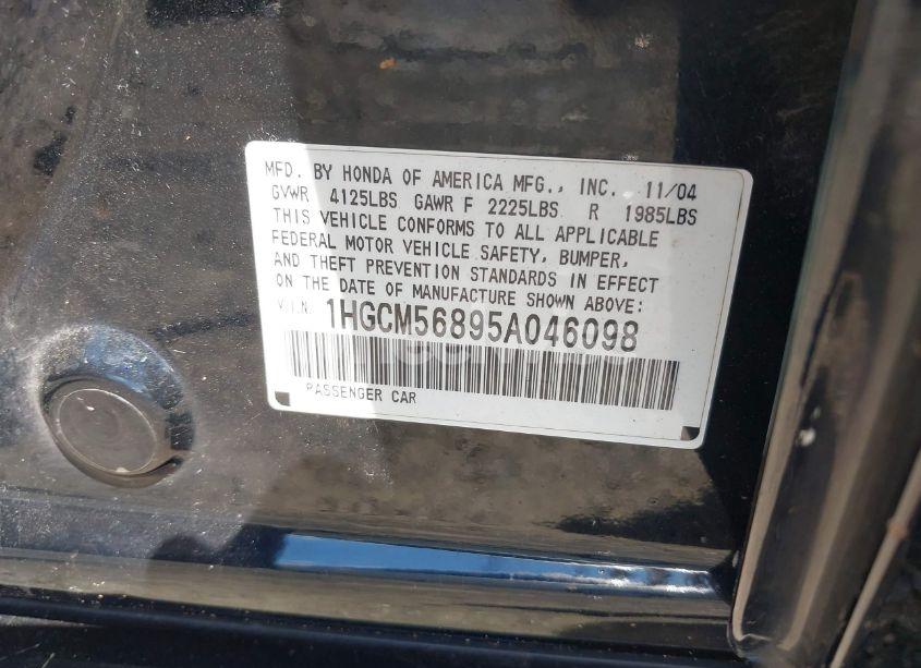 Photo 9 of 2005 Honda Accord 2.4 EX (VIN 1HGCM56895A046098)