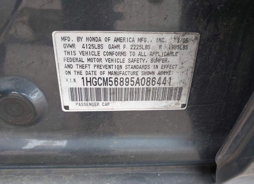 Photo 9 of 2005 Honda Accord 2.4 EX (VIN 1HGCM56895A086441)