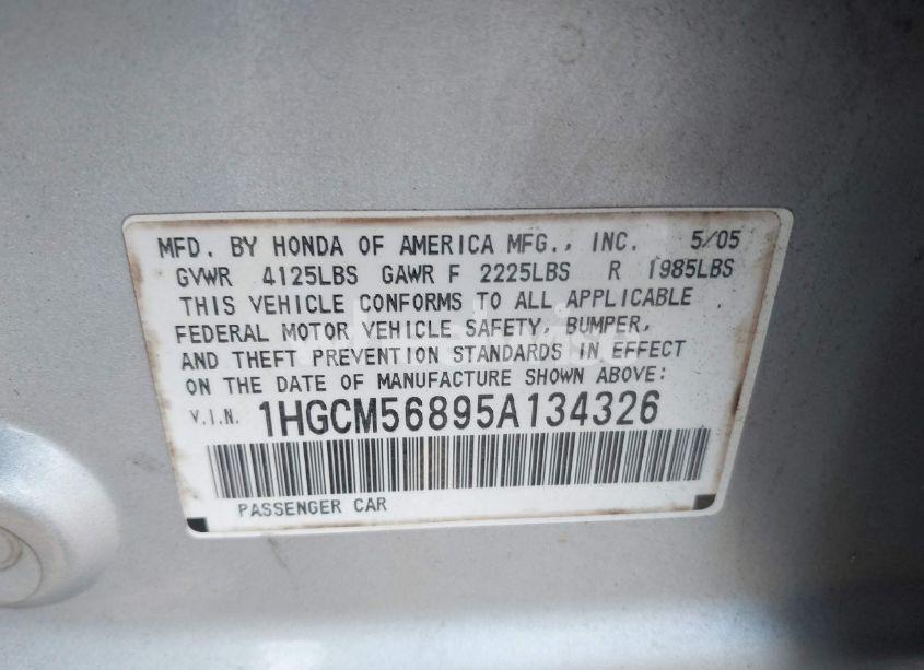 Photo 9 of 2005 Honda Accord 2.4 EX (VIN 1HGCM56895A134326)