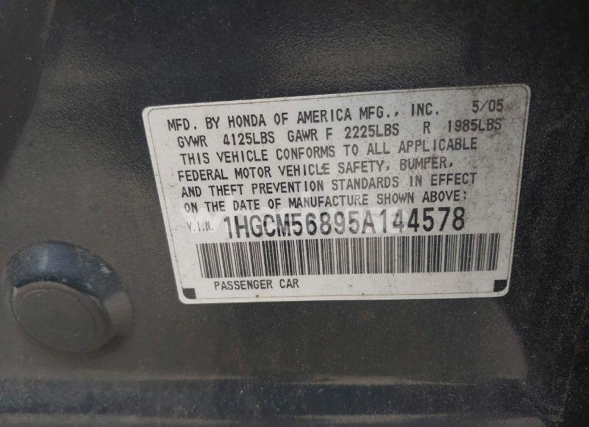 Photo 9 of 2005 Honda Accord 2.4 EX (VIN 1HGCM56895A144578)