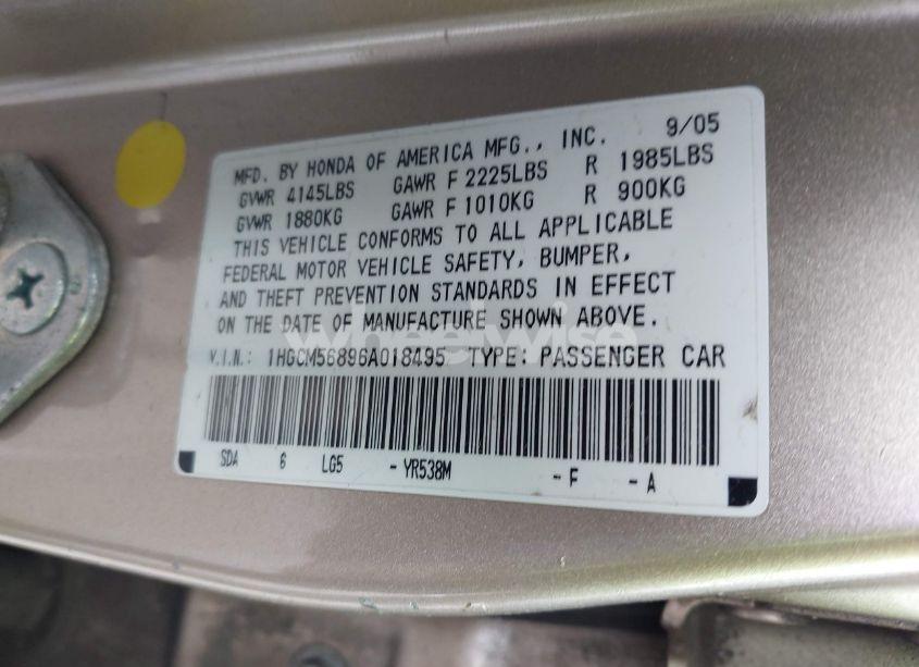 Photo 9 of 2006 Honda Accord 2.4 EX (VIN 1HGCM56896A018495)