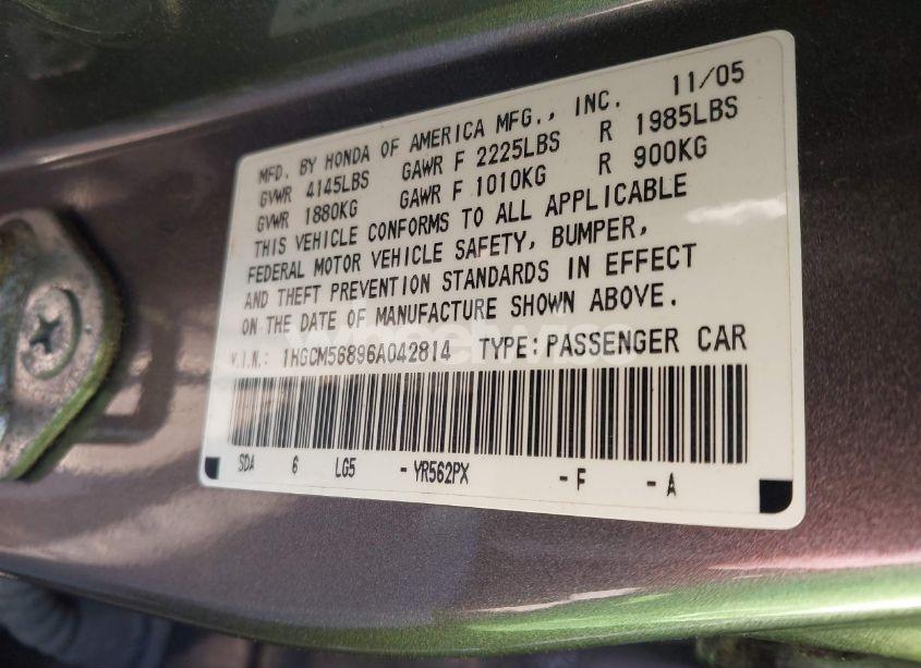 Photo 9 of 2006 Honda Accord 2.4 EX (VIN 1HGCM56896A042814)
