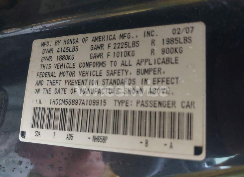 Photo 9 of 2007 Honda Accord 2.4 EX (VIN 1HGCM56897A109915)