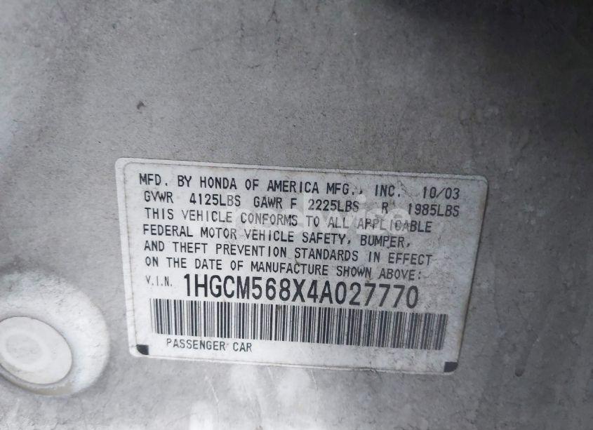 Photo 9 of 2004 Honda Accord 2.4 EX (VIN 1HGCM568X4A027770)