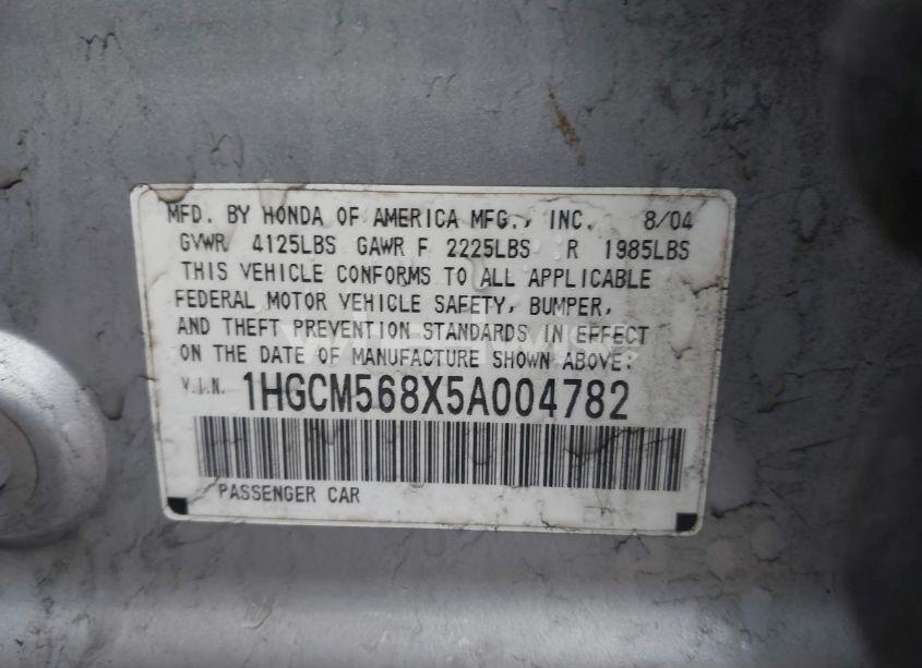 Photo 9 of 2005 Honda Accord 2.4 EX (VIN 1HGCM568X5A004782)