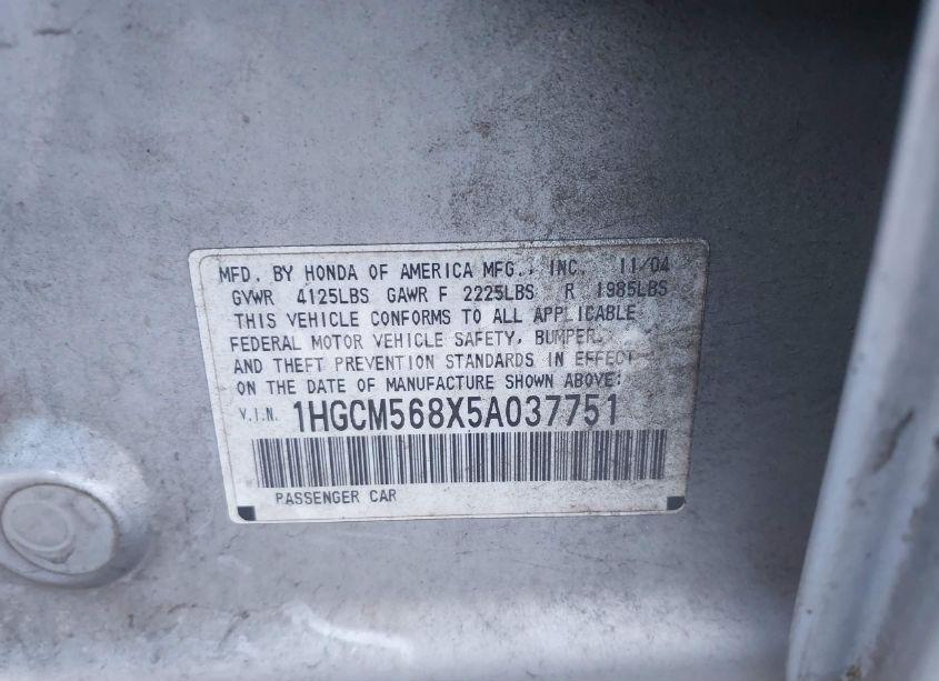 Photo 9 of 2005 Honda Accord 2.4 EX (VIN 1HGCM568X5A037751)