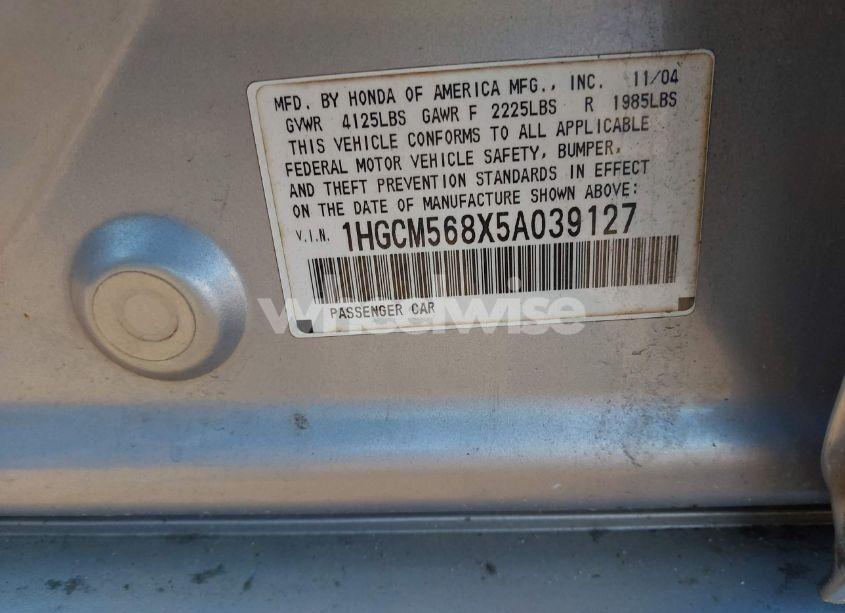 Photo 9 of 2005 Honda Accord 2.4 EX (VIN 1HGCM568X5A039127)