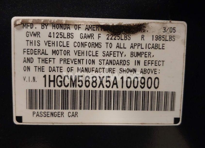 Photo 9 of 2005 Honda Accord 2.4 EX (VIN 1HGCM568X5A100900)