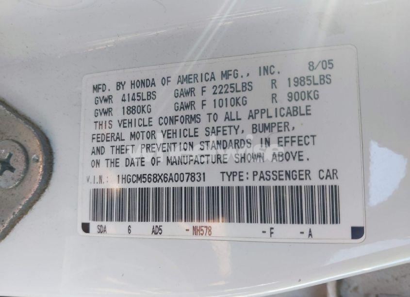 Photo 9 of 2006 Honda Accord 2.4 EX (VIN 1HGCM568X6A007831)