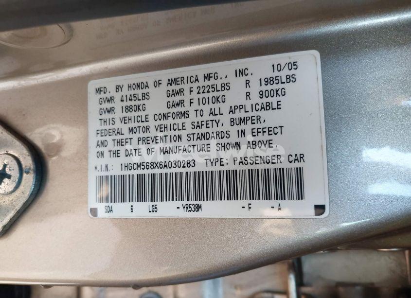 Photo 9 of 2006 Honda Accord 2.4 EX (VIN 1HGCM568X6A030283)