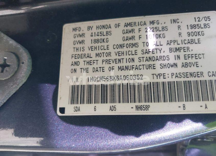 Photo 9 of 2006 Honda Accord 2.4 EX (VIN 1HGCM568X6A060352)