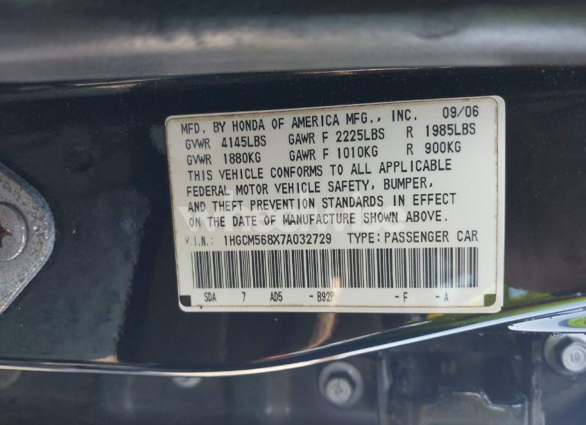 Photo 9 of 2007 Honda Accord 2.4 EX (VIN 1HGCM568X7A032729)