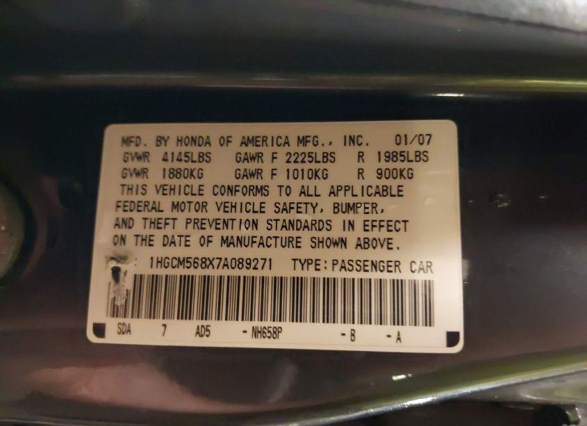 Photo 9 of 2007 Honda Accord 2.4 EX (VIN 1HGCM568X7A089271)