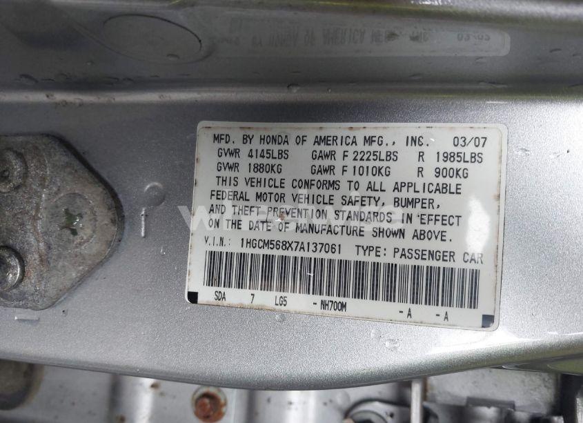 Photo 9 of 2007 Honda Accord 2.4 EX (VIN 1HGCM568X7A137061)