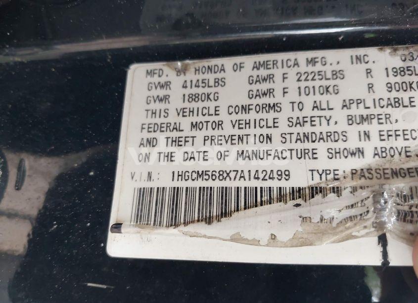 Photo 9 of 2007 Honda Accord 2.4 EX (VIN 1HGCM568X7A142499)