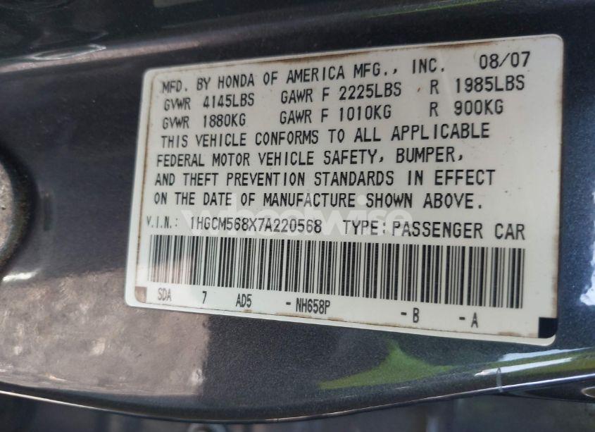 Photo 9 of 2007 Honda Accord 2.4 EX (VIN 1HGCM568X7A220568)