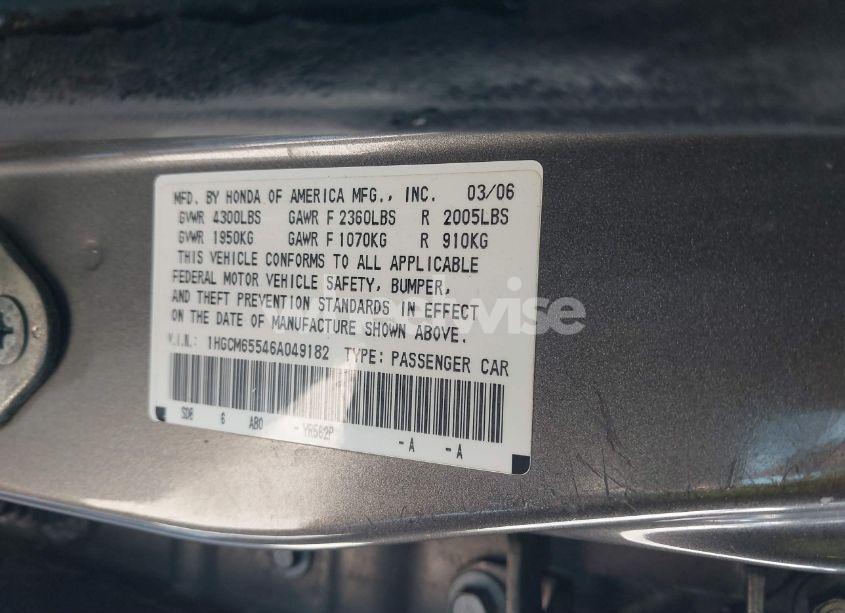 Photo 9 of 2006 Honda Accord 3.0 EX (VIN 1HGCM65546A049182)