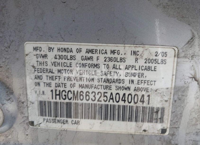 Photo 9 of 2005 Honda Accord 3.0 LX (VIN 1HGCM66325A040041)