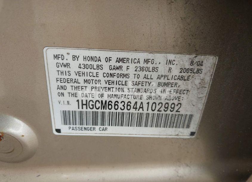 Photo 9 of 2004 Honda Accord 3.0 LX (VIN 1HGCM66364A102992)