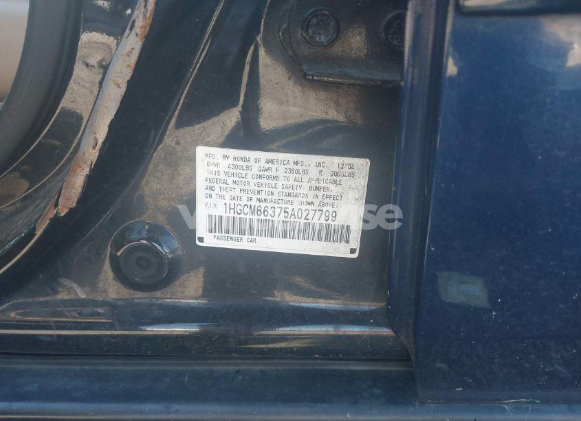 Photo 9 of 2005 Honda Accord 3.0 LX (VIN 1HGCM66375A027799)