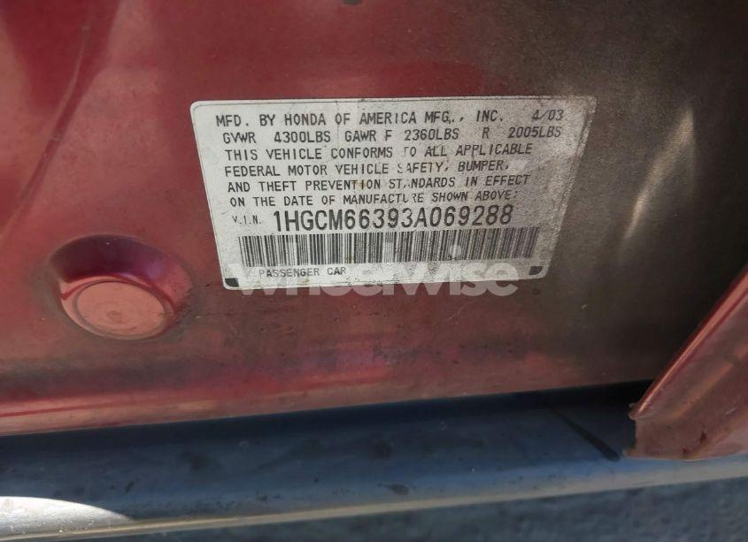 Photo 9 of 2003 Honda Accord 3.0 LX (VIN 1HGCM66393A069288)