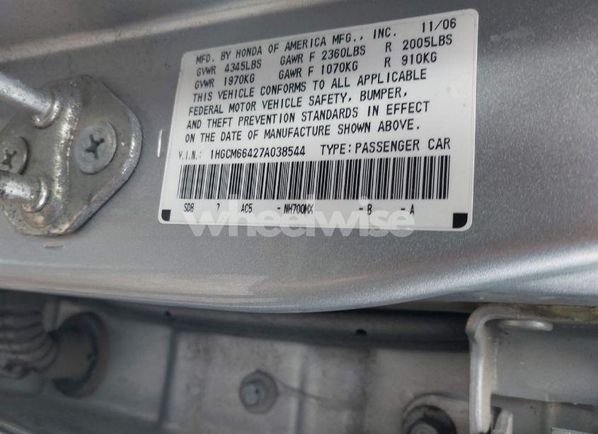 Photo 9 of 2007 Honda Accord 3.0 SE (VIN 1HGCM66427A038544)