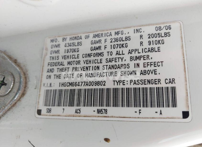Photo 9 of 2007 Honda Accord 3.0 SE (VIN 1HGCM66477A009802)