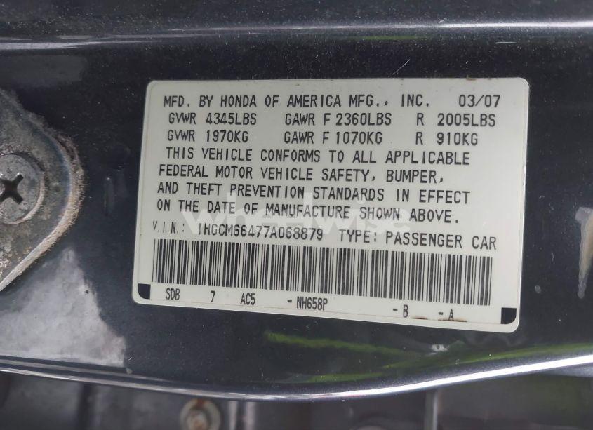 Photo 9 of 2007 Honda Accord 3.0 SE (VIN 1HGCM66477A068879)