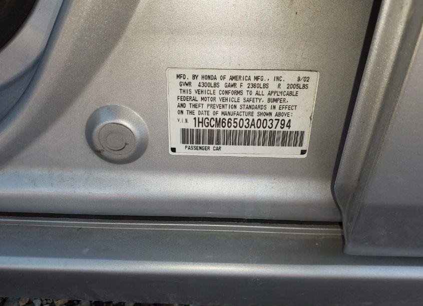 Photo 9 of 2003 Honda Accord 3.0 EX (VIN 1HGCM66503A003794)