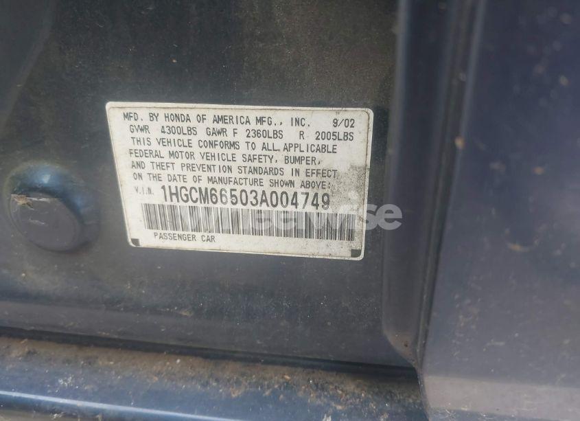 Photo 9 of 2003 Honda Accord 3.0 EX (VIN 1HGCM66503A004749)