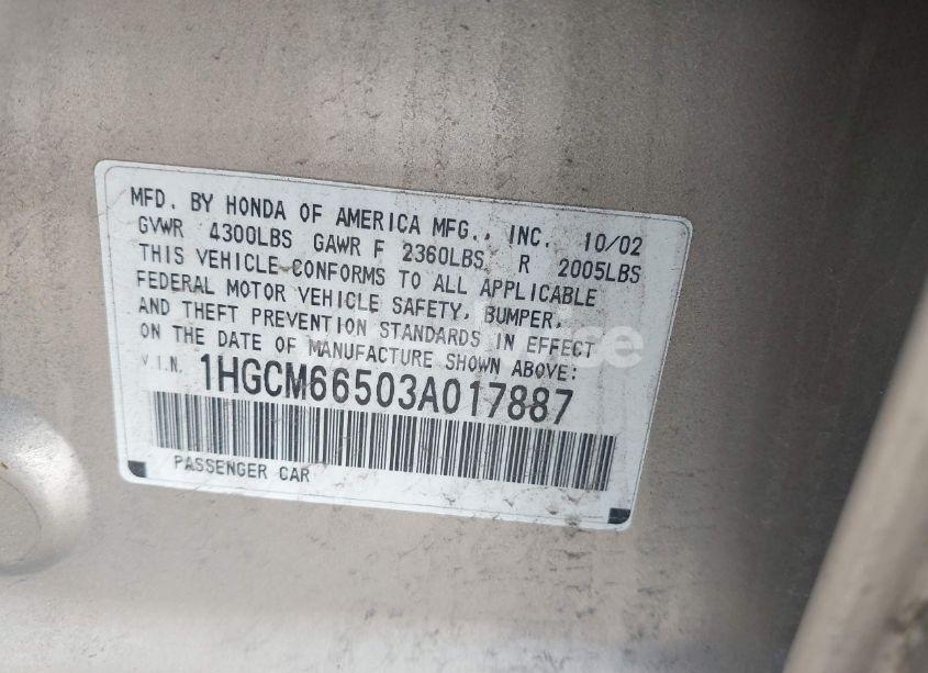 Photo 9 of 2003 Honda Accord 3.0 EX (VIN 1HGCM66503A017887)