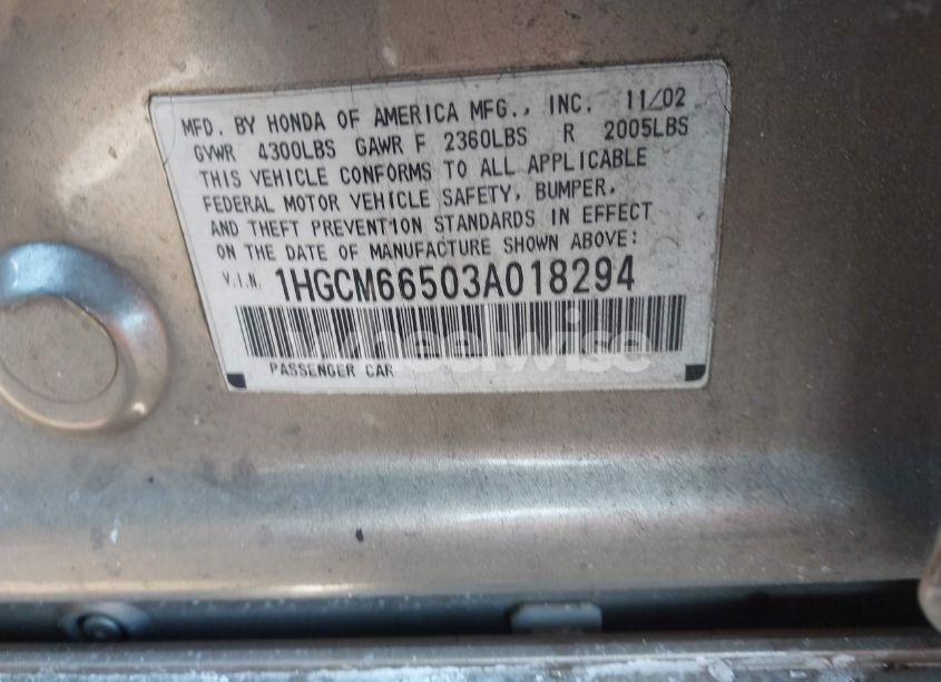 Photo 9 of 2003 Honda Accord 3.0 EX (VIN 1HGCM66503A018294)