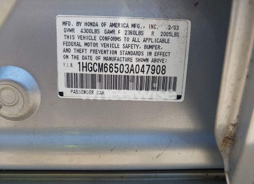 Photo 9 of 2003 Honda Accord 3.0 EX (VIN 1HGCM66503A047908)