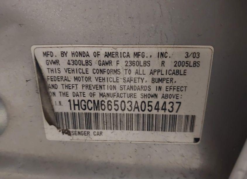 Photo 9 of 2003 Honda Accord 3.0 EX (VIN 1HGCM66503A054437)