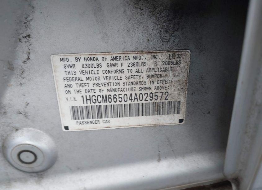 Photo 9 of 2004 Honda Accord 3.0 EX (VIN 1HGCM66504A029572)