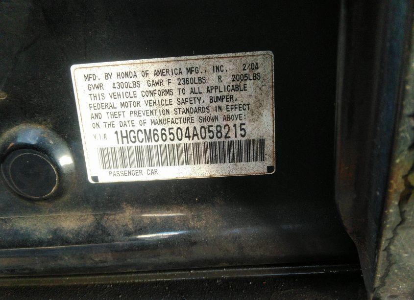 Photo 9 of 2004 Honda Accord 3.0 EX (VIN 1HGCM66504A058215)