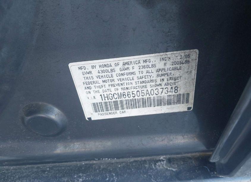 Photo 9 of 2005 Honda Accord 3.0 EX (VIN 1HGCM66505A037348)