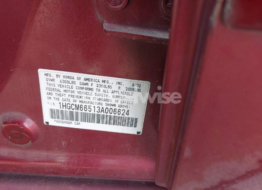Photo 9 of 2003 Honda Accord 3.0 EX (VIN 1HGCM66513A006624)