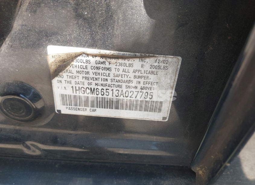 Photo 9 of 2003 Honda Accord 3.0 EX (VIN 1HGCM66513A027795)