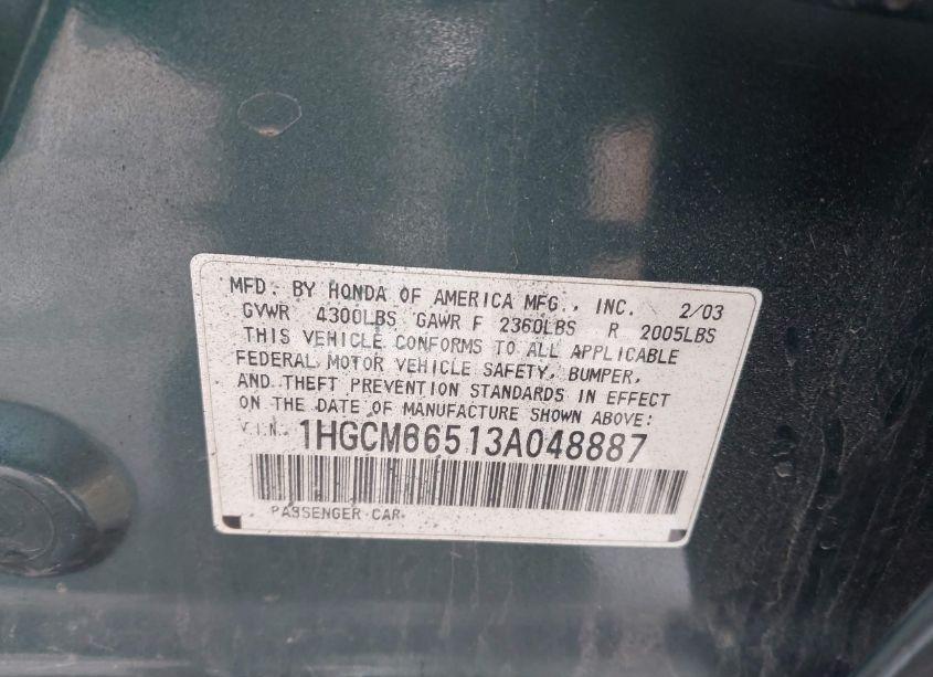 Photo 9 of 2003 Honda Accord 3.0 EX (VIN 1HGCM66513A048887)