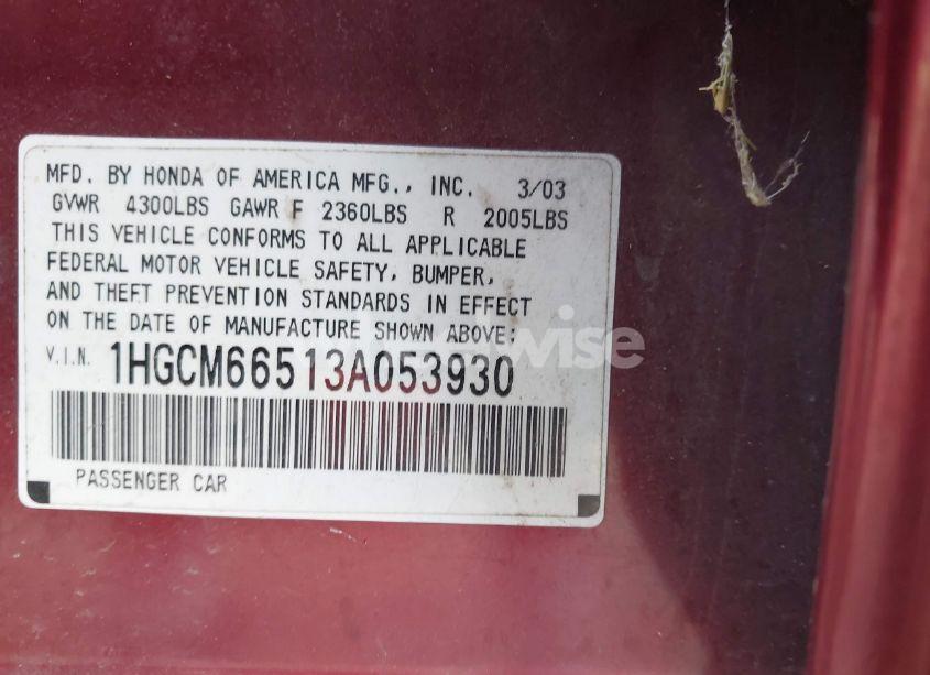 Photo 9 of 2003 Honda Accord 3.0 EX (VIN 1HGCM66513A053930)