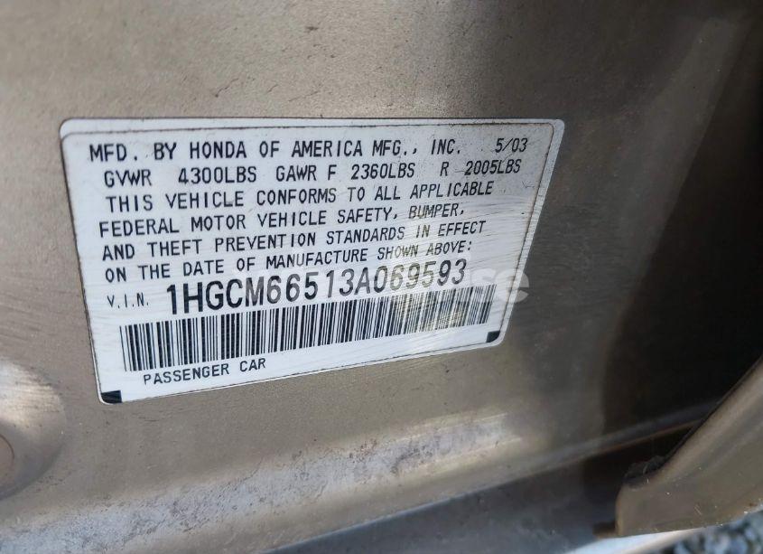 Photo 9 of 2003 Honda Accord 3.0 EX (VIN 1HGCM66513A069593)