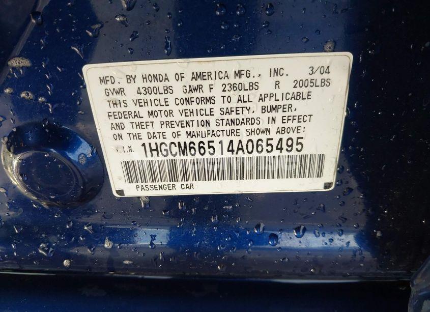 Photo 9 of 2004 Honda Accord 3.0 EX (VIN 1HGCM66514A065495)