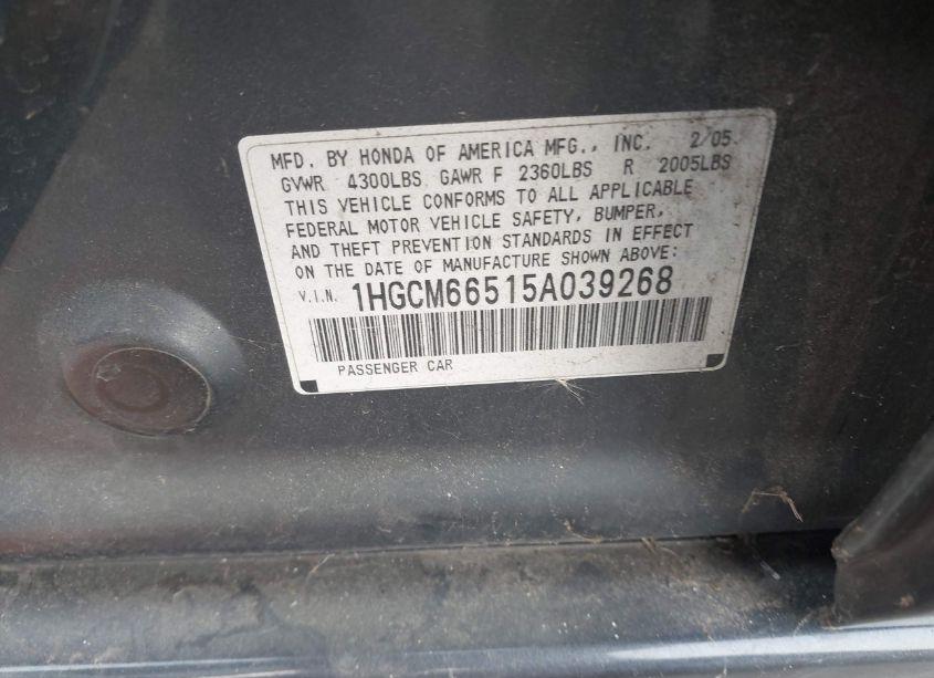 Photo 9 of 2005 Honda Accord 3.0 EX (VIN 1HGCM66515A039268)