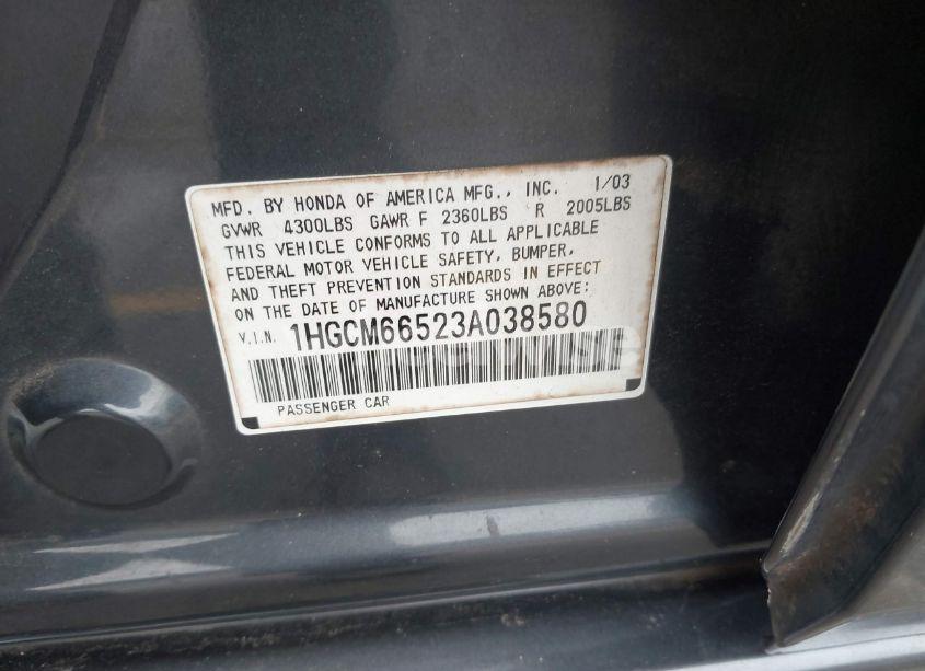 Photo 9 of 2003 Honda Accord 3.0 EX (VIN 1HGCM66523A038580)