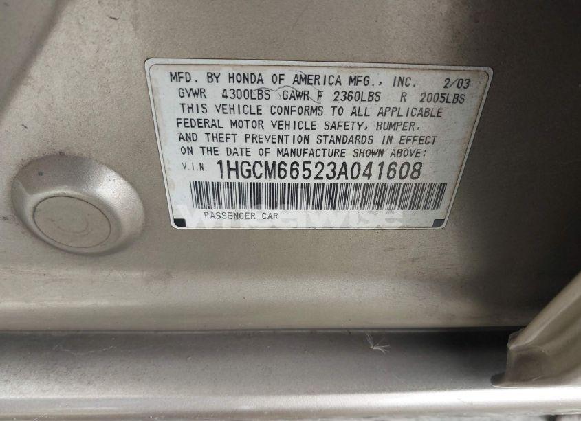 Photo 9 of 2003 Honda Accord 3.0 EX (VIN 1HGCM66523A041608)