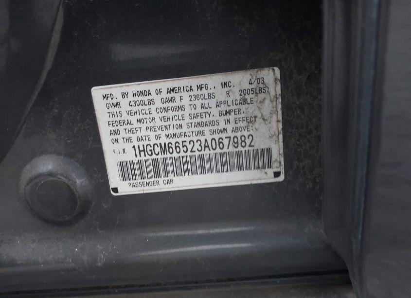 Photo 9 of 2003 Honda Accord 3.0 EX (VIN 1HGCM66523A067982)