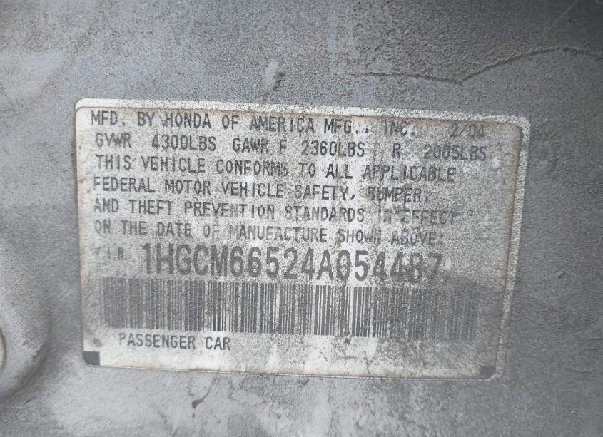Photo 9 of 2004 Honda Accord 3.0 EX (VIN 1HGCM66524A054487)